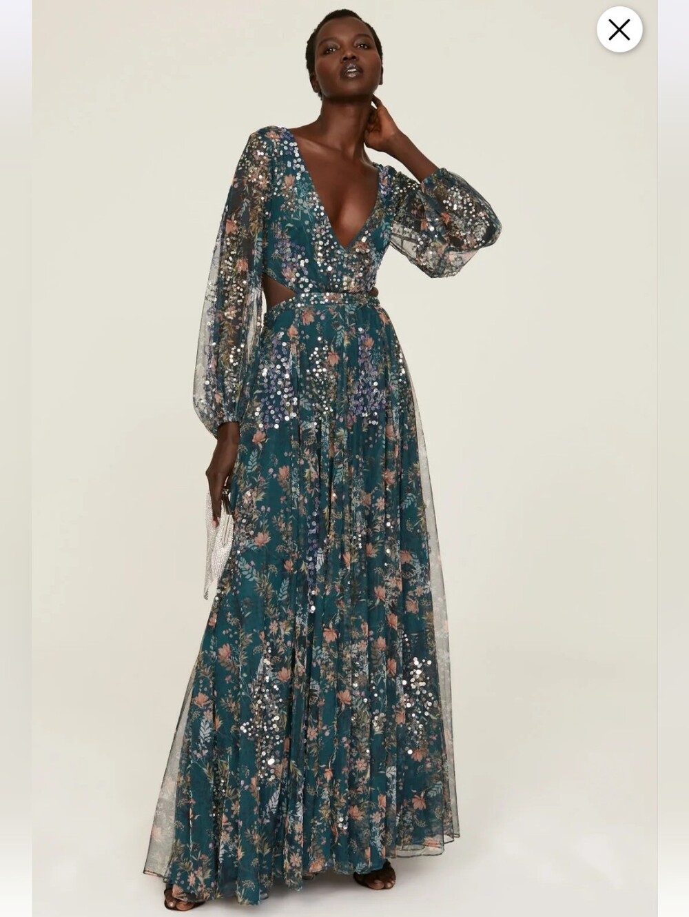 LEENA FOR MAC DUGGAL BLUE FLORAL GOWN SIZE 8 MSRP $598